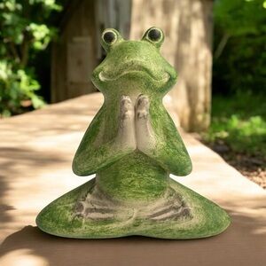 Vintage Yoga Frog Garden Statue Meditation Figurine Green Outdoor Home Decor